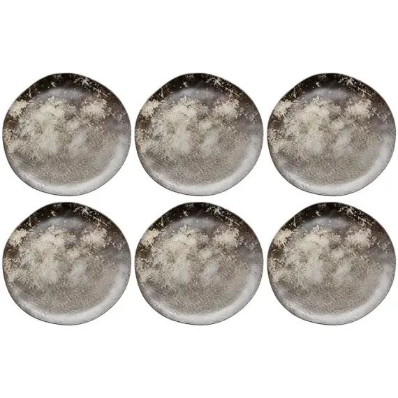 Assiette plate en céramique marron et beige D20 – Lot de 4