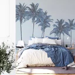 Papier peint panoramique palmiers 225 x 250 cm bleu