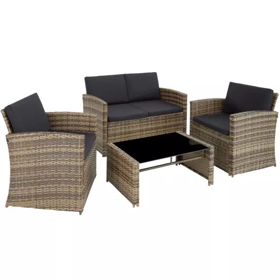 Canapé de jardin Lounge en rotin Pour 4 personnes marron naturel/gris