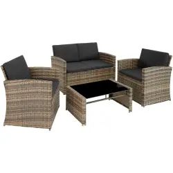 Canapé de jardin Lounge en rotin Pour 4 personnes marron naturel/gris