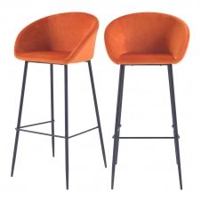 Chaise de bar 75 cm en velours orange (lot de 2)