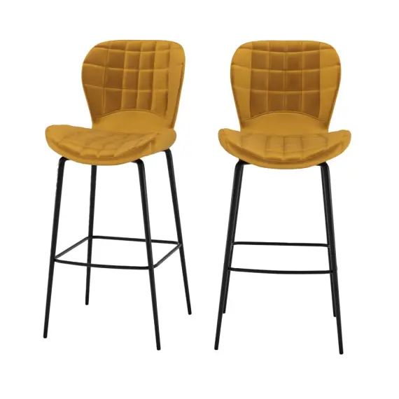Chaise de bar en velours jaune curry 75 cm (lot de 2)