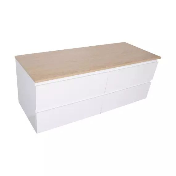 Meuble double vasque 120cm avec plan bois  Blanc