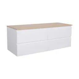 Meuble double vasque 120cm avec plan bois  Blanc