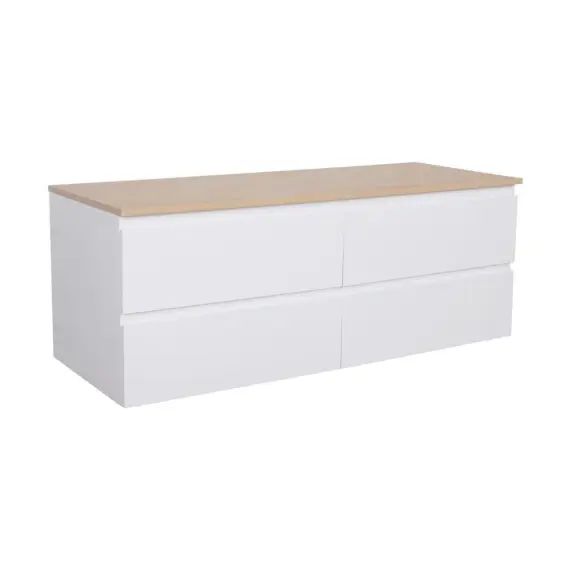 Meuble double vasque 120cm avec plan bois  Blanc