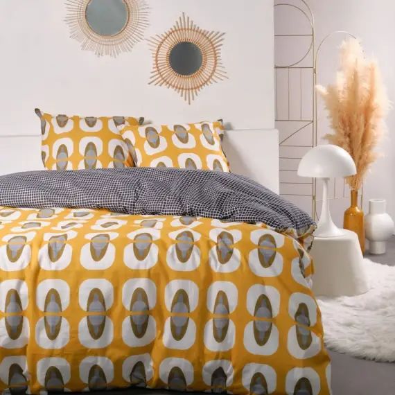 Parure de lit imprimé en coton jaune 220×240