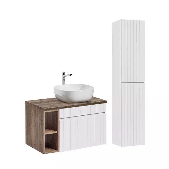 Ensemble meuble simple vasque 80cm et colonne stratifiés blanc