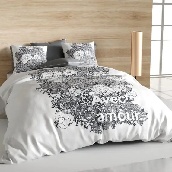 Parure de lit  2 personnes Avec amour avec housse de couette et taies