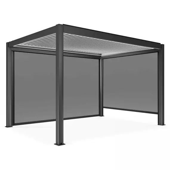 Pergola bioclimatique autoportée motorisée éclairée 3x4m et 2 stores