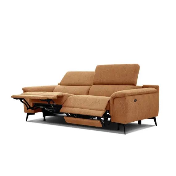 Canapé droit 3 places avec 2 relax électriques tissu orange