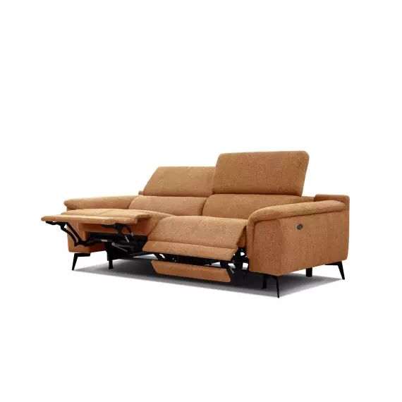 Canapé droit 3 places avec 2 relax électriques tissu orange