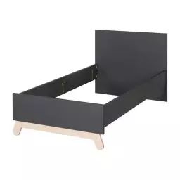 Cadre de Lit Enfant ROBA Jara – Style Scandinave Moderne – Pieds en Hêtre Massif – Anthracite noir