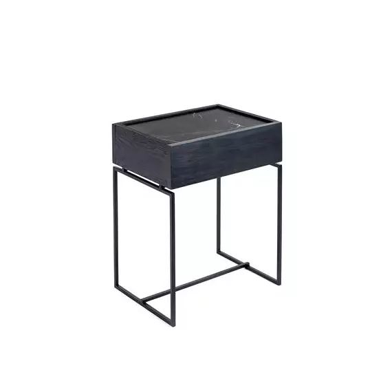 Table de chevet Nero & Verde en Pierre, Bois peint – Couleur Noir – 40 x 30 x 52 cm – Designer Dialect