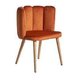 Chaise en velours, bois et mousse orange 55×52,5×74