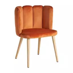 Chaise en velours, bois et mousse orange 55×52,5×74