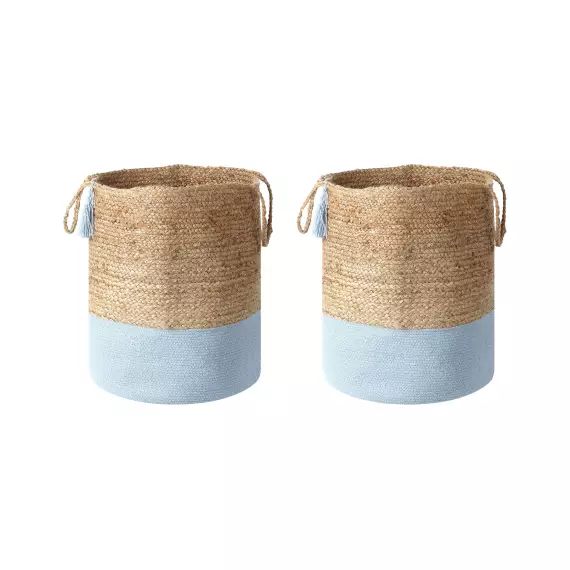 Lot de 2 paniers en jute blanc et bleu