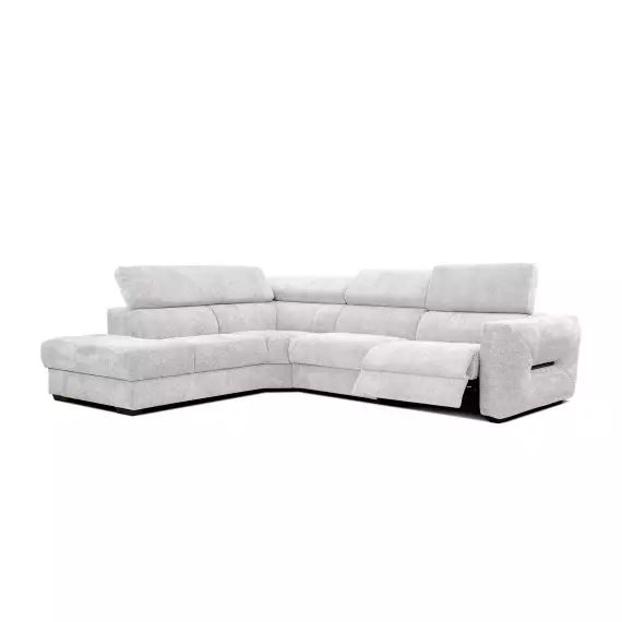 Canapé d’angle gauche 5 places avec relax électrique tissu écru