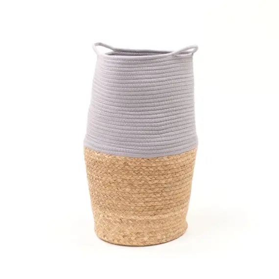 Panier long tressé en coton gris clair 30×50