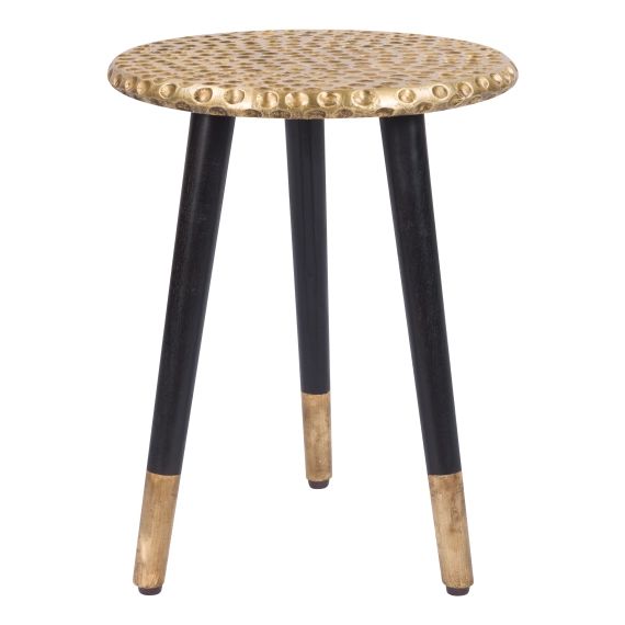 Table d’appoint ronde en bois de sheesham noir et métal doré