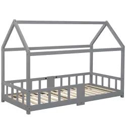 lit enfant 90 x 200 cm en bois gris sans matelas