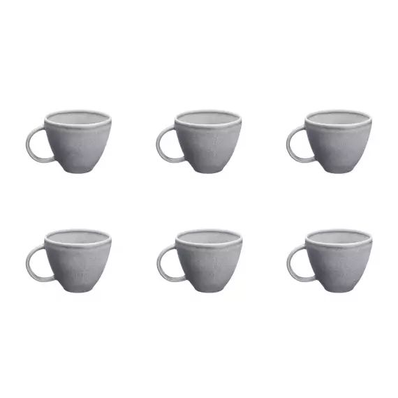 Lot de 6 mugs en grès gris 25cl