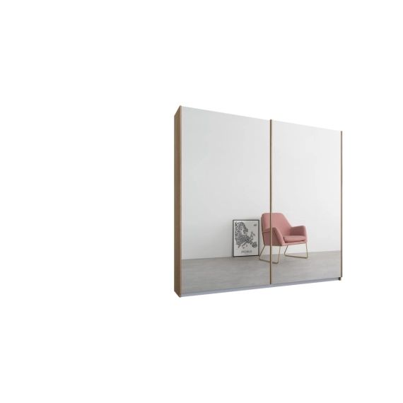 Malix, armoire à 2 portes coulissantes, 181 cm, cadre chêne et portes miroir, intérieur classique