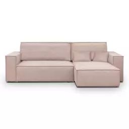 Canapé d’angle convertible 4 places en tissu rose