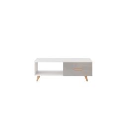 Table basse 2 tiroirs 110cm – Blanc / Gris