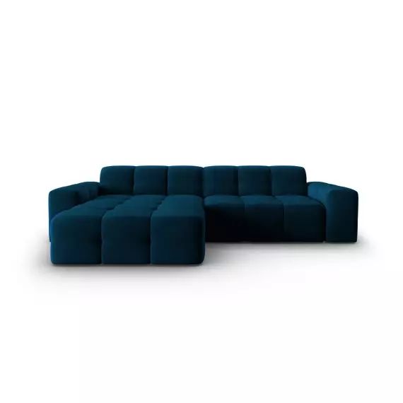 Canapé d’angle gauche 4 places en tissu velours bleu marine
