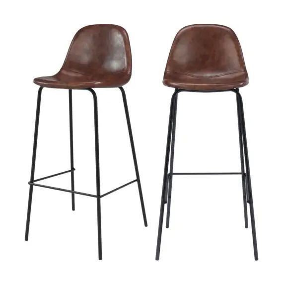 Chaise de bar 75 cm en cuir synthétique marron (lot de 2)