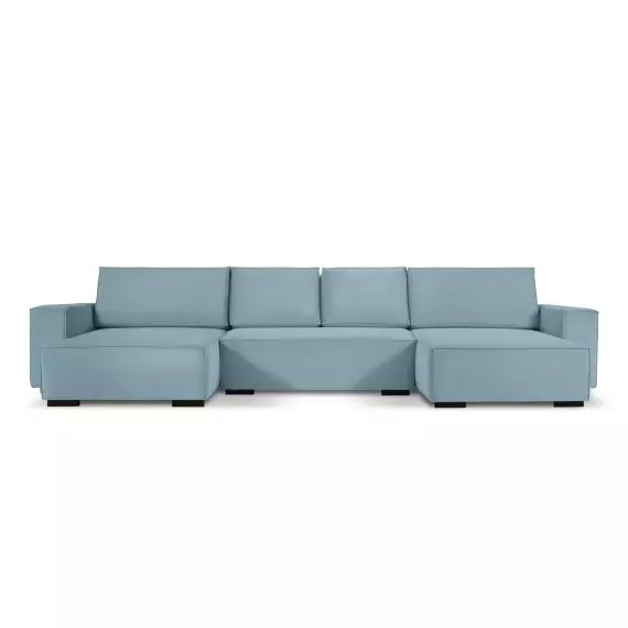Canapé d’angle réversible 6 places en velours côtelé bleu clair