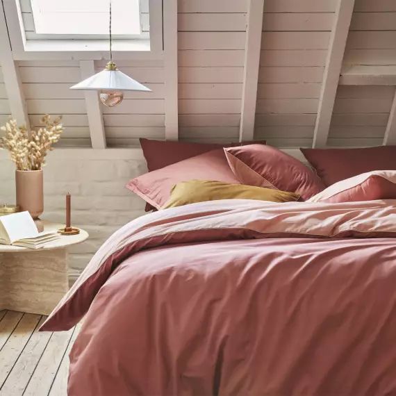 Housse de couette bicolore en coton rose 140×200