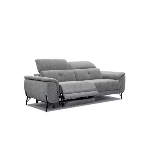 Canapé droit 3 places avec relax électrique à gauche tissu gris