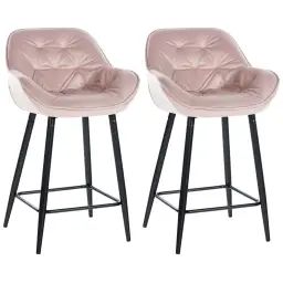 Lot de 2 Tabourets de bar Avec accoudoirs velours Rose