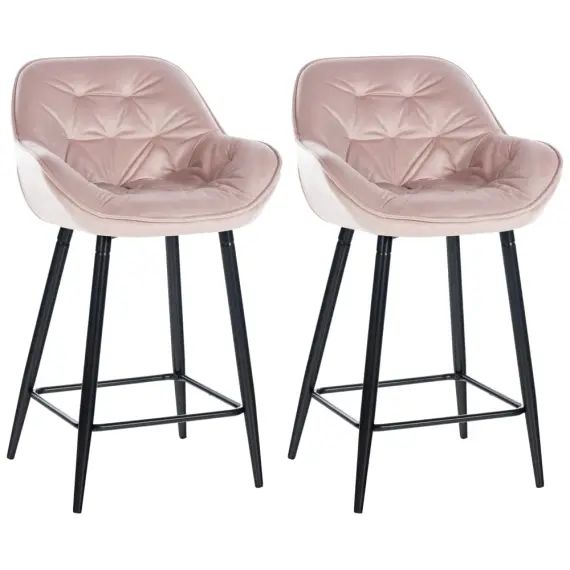 Lot de 2 Tabourets de bar Avec accoudoirs velours Rose