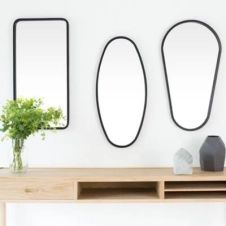 Miroir métal noir mat par lot de 3 formes ovoïde ovale rectangulaire