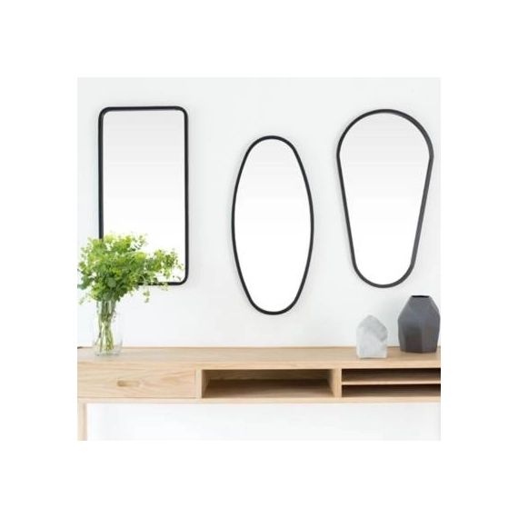 Miroir métal noir mat par lot de 3 formes ovoïde ovale rectangulaire