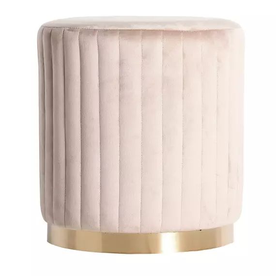 Repose- Pied en velours et acier en crème 40x40x42 cm