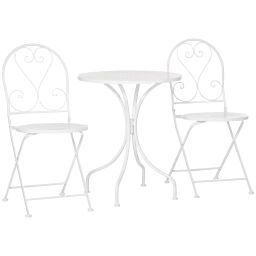 Ensemble jardin bistro 3 pièces 2 chaises pliantes table métal blanc