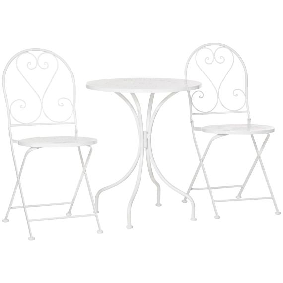 Ensemble jardin bistro 3 pièces 2 chaises pliantes table métal blanc