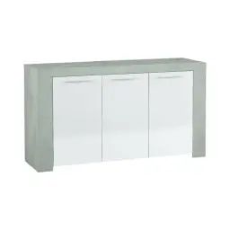 Buffet 3 portes effet béton et bois blanc