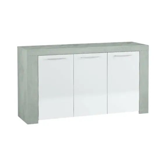 Buffet 3 portes effet béton et bois blanc