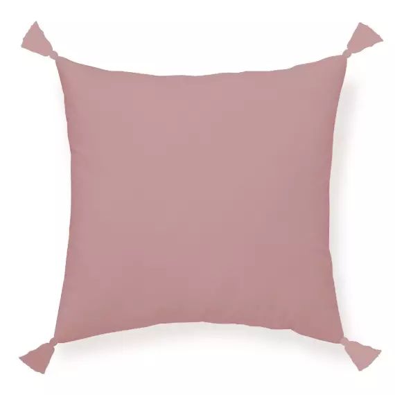 Coussin déhoussable à pompoms en gaze de coton rose 30×50