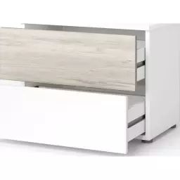 Table de chevet 2 tiroirs blanc et effet bois 54 cm