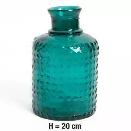 Vase verre recyclé, bleu l.12 x H.20 cm,