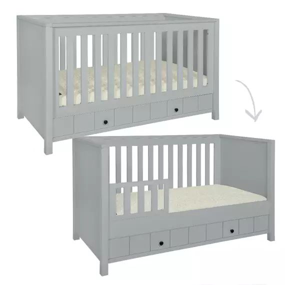 Chambre bébé : Trio – lit évolutif 70×140 commode armoire gris