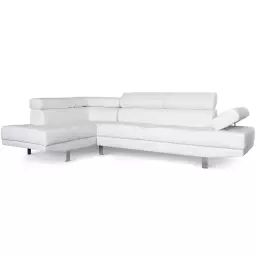 Canapé d’angle avec têtières relevables blanc