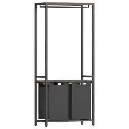 Meuble de salle de bain avec panier à linge intégré et étagère