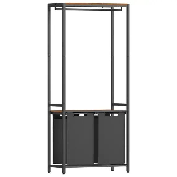 Meuble de salle de bain avec panier à linge intégré et étagère