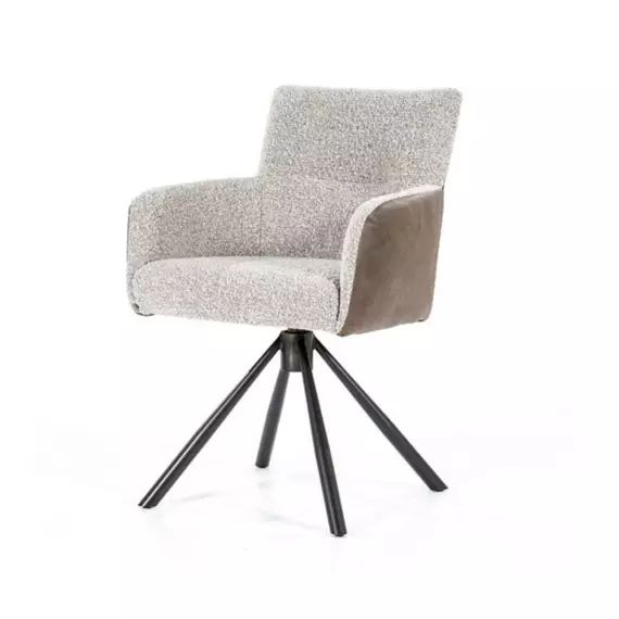 Chaise avec accoudoirs en simi et tissu bouclé marron